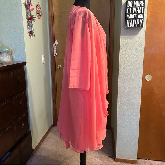 NWOT coral sleeveless formal dress with sheer jacket rhinestone brooch size 10 - Picture 3 of 11